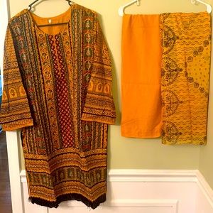 Mustard and Black shalwar kameez suit